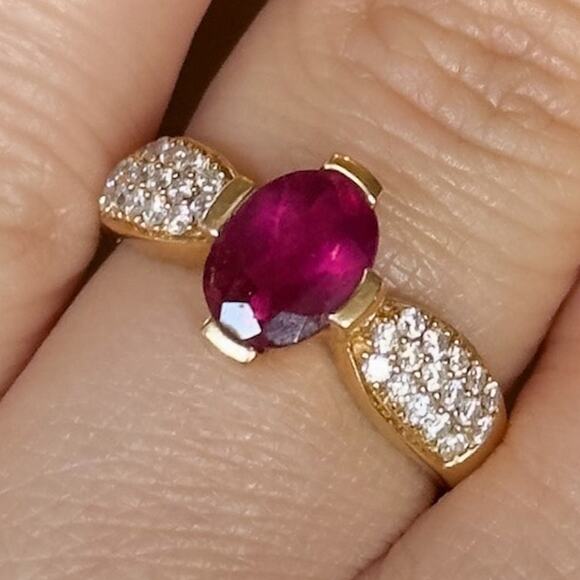 Lorenzo Design Rubellite Pink Tourmaline Ring ~1.2 ct 18K Gold w Accent Diamonds - Picture 4 of 10
